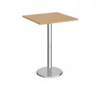 Pisa square poseur table with round chrome base 800mm - oak