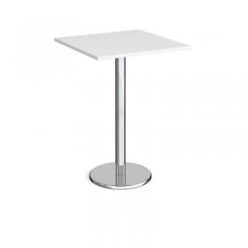 Pisa square poseur table with round chrome base 800mm - white PPS800-WH