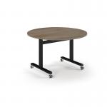 Pro Flip Circular Table 1200 Dia, Black, Nebraska Oak Top PROFL12C-K-NO