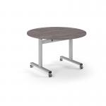 Pro Flip Circular Table 1200 Dia, Silver, Grey Oak Top PROFL12C-S-GO