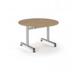 Pro Flip Circular Table 1200 Dia, Silver, Kendal oak Top PROFL12C-S-KO