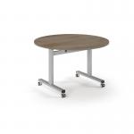 Pro Flip Circular Table 1200 Dia, Silver, Nebraska Oak Top PROFL12C-S-NO