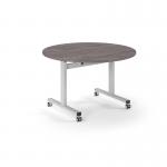 Pro Flip Circular Table 1200 Dia, White, Grey Oak Top PROFL12C-WH-GO