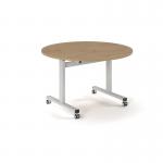 Pro Flip Circular Table 1200 Dia, White, Kendal oak Top PROFL12C-WH-KO