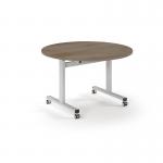 Pro Flip Circular Table 1200 Dia, White, Nebraska Oak Top PROFL12C-WH-NO