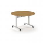 Pro Flip Circular Table 1200 Dia, White, Oak Top PROFL12C-WH-O