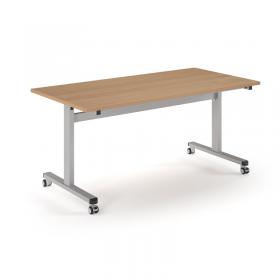 Pro Flip Rectangular Table 1600 x 800, Silver Frame, Beech Top PROFL16-S-B