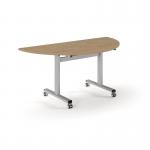 Pro Flip Semi-Circular Table 1600 x 800, Silver, Kendal oak Top PROFL16S-S-KO