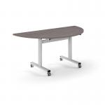Pro Flip Semi-Circular Table 1600 x 800, White, Grey Oak Top PROFL16S-WH-GO