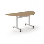 Pro Flip Semi-Circular Table 1600 x 800, White, Kendal oak Top PROFL16S-WH-KO