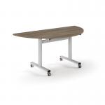 Pro Flip Semi-Circular Table 1600 x 800, White, Nebraska Oak Top PROFL16S-WH-NO