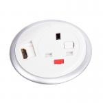 Pixel in-surface power module with 1 x UK socket and 1 x HDMI socket - white