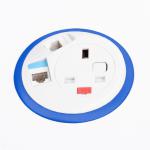 Pixel in-surface power module with 1 x UK socket, 2 x RJ45 sockets - dark blue PX-3-DB