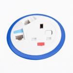 Pixel in-surface power module with 1 x UK socket and 2 x RJ45 sockets - dark blue