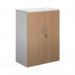 Duo double door cupboard 1090mm high with 2 shelves - white with beech doors R1090DD-WHB