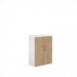 Duo double door cupboard 1090mm high with 2 shelves - white with kendal oak doors R1090DD-WHKO