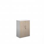 Duo double door cupboard 1090mm high with 2 shelves - white with maple doors R1090DD-WHM