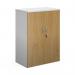 Duo double door cupboard 1090mm high with 2 shelves - white with oak doors R1090DD-WHO