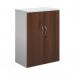 Duo double door cupboard 1090mm high with 2 shelves - white with walnut doors R1090DD-WHW