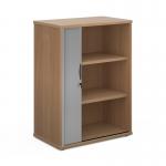 Universal single door tambour cupboard 1090mm high with 2 shelves - beech with silver door R1090TCB