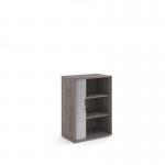 Universal single door tambour cupboard 1090mm high with 2 shelves - Grey Oak with silver door R1090TCGO