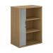 Universal single door tambour cupboard 1090mm high with 2 shelves - oak with silver door R1090TCO