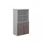 Duo combination unit with glass upper doors 1440mm high with 3 shelves - white with grey oak lower doors R1440COMD-WHGO