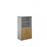 Duo combination unit with glass upper doors 1440mm high with 3 shelves - white with oak lower doors