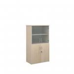 Universal combination unit with glass upper doors 1440mm high with 3 shelves - maple