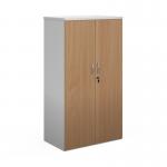 Duo double door cupboard 1440mm high with 3 shelves - white with beech doors R1440DD-WHB