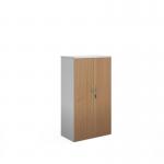 Duo double door cupboard 1440mm high with 3 shelves - white with beech doors R1440DD-WHB