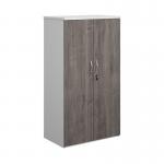 Duo double door cupboard 1440mm high with 3 shelves - white with grey oak doors R1440DD-WHGO