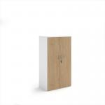 Duo double door cupboard 1440mm high with 3 shelves - white with kendal oak doors R1440DD-WHKO