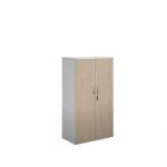 Duo double door cupboard 1440mm high with 3 shelves - white with maple doors