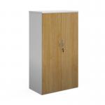 Duo double door cupboard 1440mm high with 3 shelves - white with oak doors R1440DD-WHO