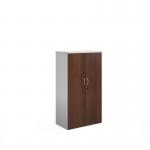 Duo double door cupboard 1440mm high with 3 shelves - white with walnut doors R1440DD-WHW