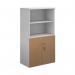 Duo combination unit with open top 1440mm high with 3 shelves - white with beech lower doors R1440OPD-WHB