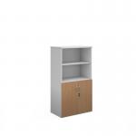 Duo combination unit with open top 1440mm high with 3 shelves - white with beech lower doors R1440OPD-WHB