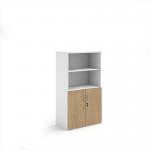 Duo combination unit with open top 1440mm high with 3 shelves - white with kendal oak lower doors R1440OPD-WHKO