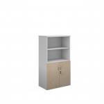 Duo combination unit with open top 1440mm high with 3 shelves - white with maple lower doors