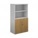 Duo combination unit with open top 1440mm high with 3 shelves - white with oak lower doors R1440OPD-WHO