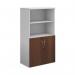 Duo combination unit with open top 1440mm high with 3 shelves - white with walnut lower doors R1440OPD-WHW