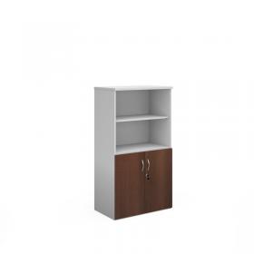 Duo combination unit with open top 1440mm high with 3 shelves - white with walnut lower doors R1440OPD-WHW