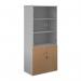 This photograph features a Dams Cupboards Duo combination unit, standing at 1790mm high with white upper doors made of glass and 4 shelves. The lower doors are made of beech for a sleek and modern touch.
