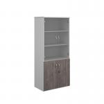 Duo combination unit with glass upper doors 1790mm high with 4 shelves - white with grey oak lower doors R1790COMD-WHGO