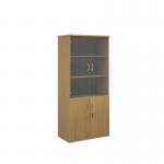 Universal combination unit with glass upper doors 1790mm high with 4 shelves - oak