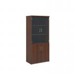 Universal combination unit with glass upper doors 1790mm high with 4 shelves - walnut