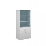 Universal combination unit with glass upper doors 1790mm high with 4 shelves - white