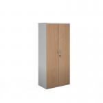 Duo double door cupboard 1790mm high with 4 shelves - white with beech doors R1790DD-WHB