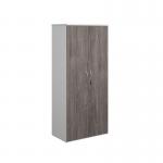 Duo double door cupboard 1790mm high with 4 shelves - white with grey oak doors